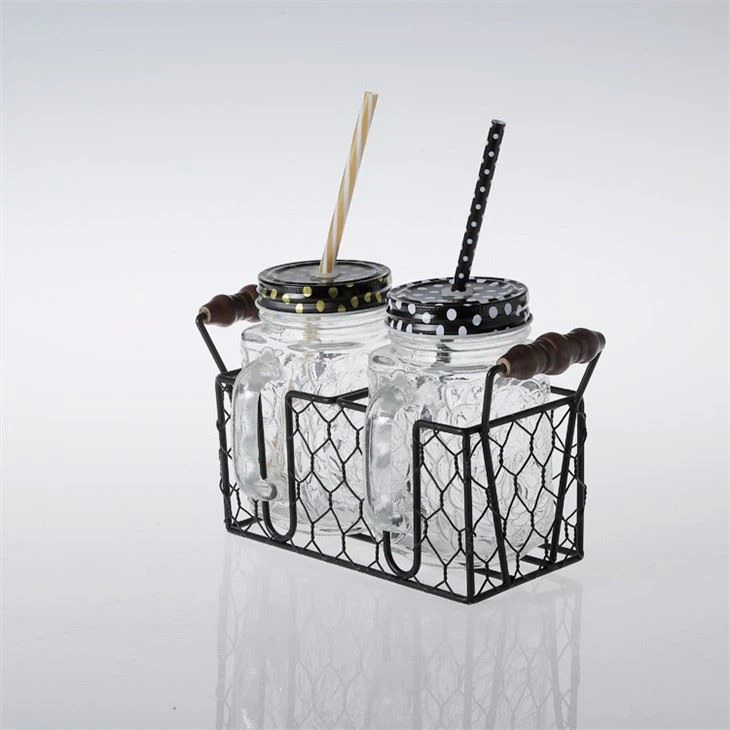 Glass Mason Jar With Metal Rack
